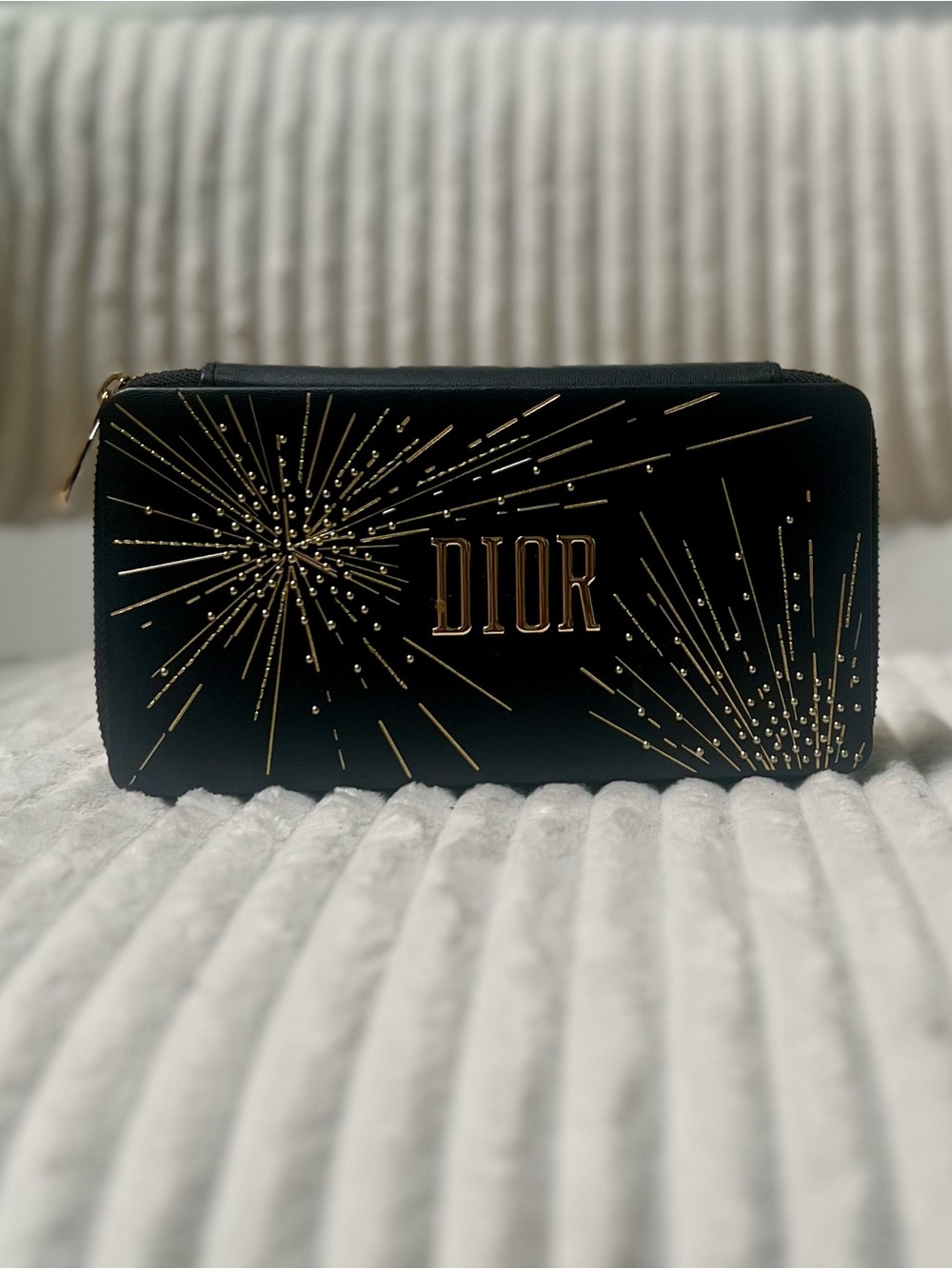 Dior Black Leather Zip Holder with Gold Logo